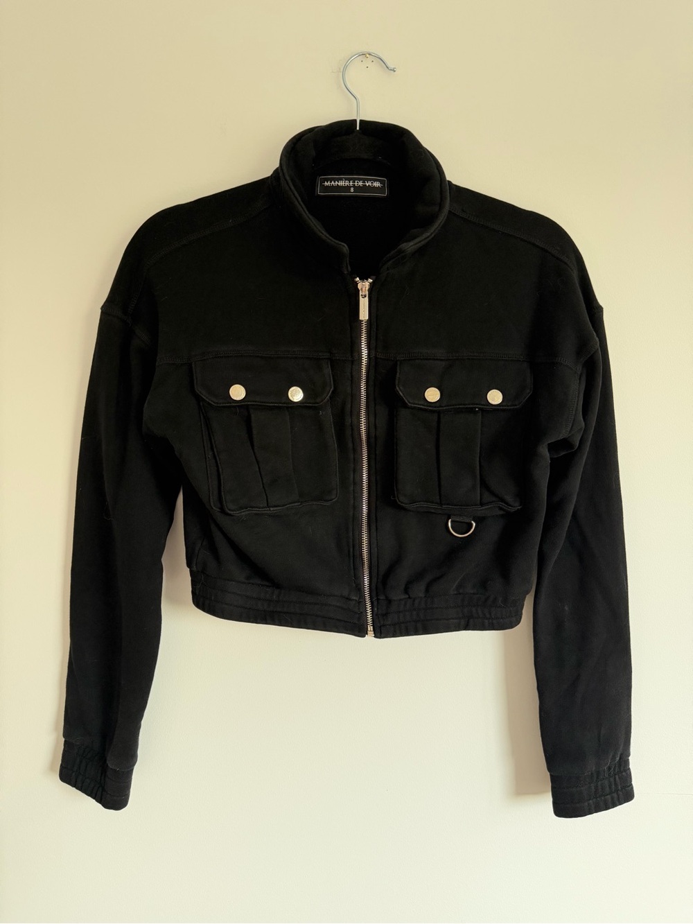 Maniere De Voir Black Cropped Utility Jacket with Front Pockets size Small